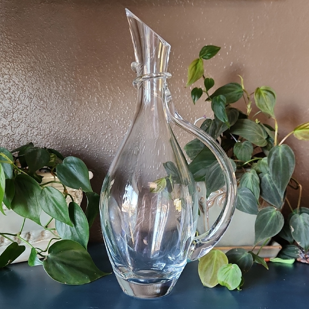 European Glass Pitcher Carafe with Handle - EUC Elegant Serveware